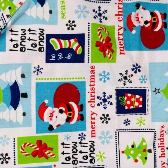 Cassandra O Christmas Santa and snowman nurse scrub top shirt sm pocket and tie - Picture 3 of 4